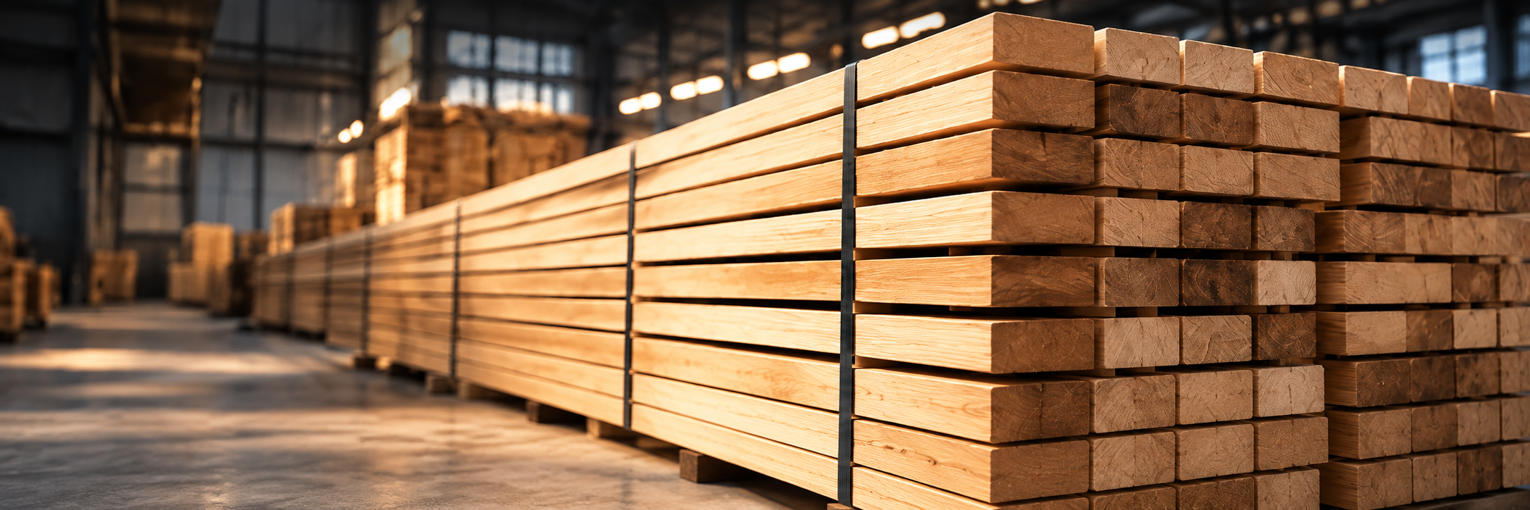 Stacks of natural timber in the FADENEX material range