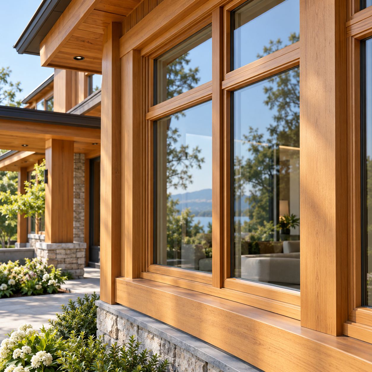 Natural wood window frame and timber joinery
