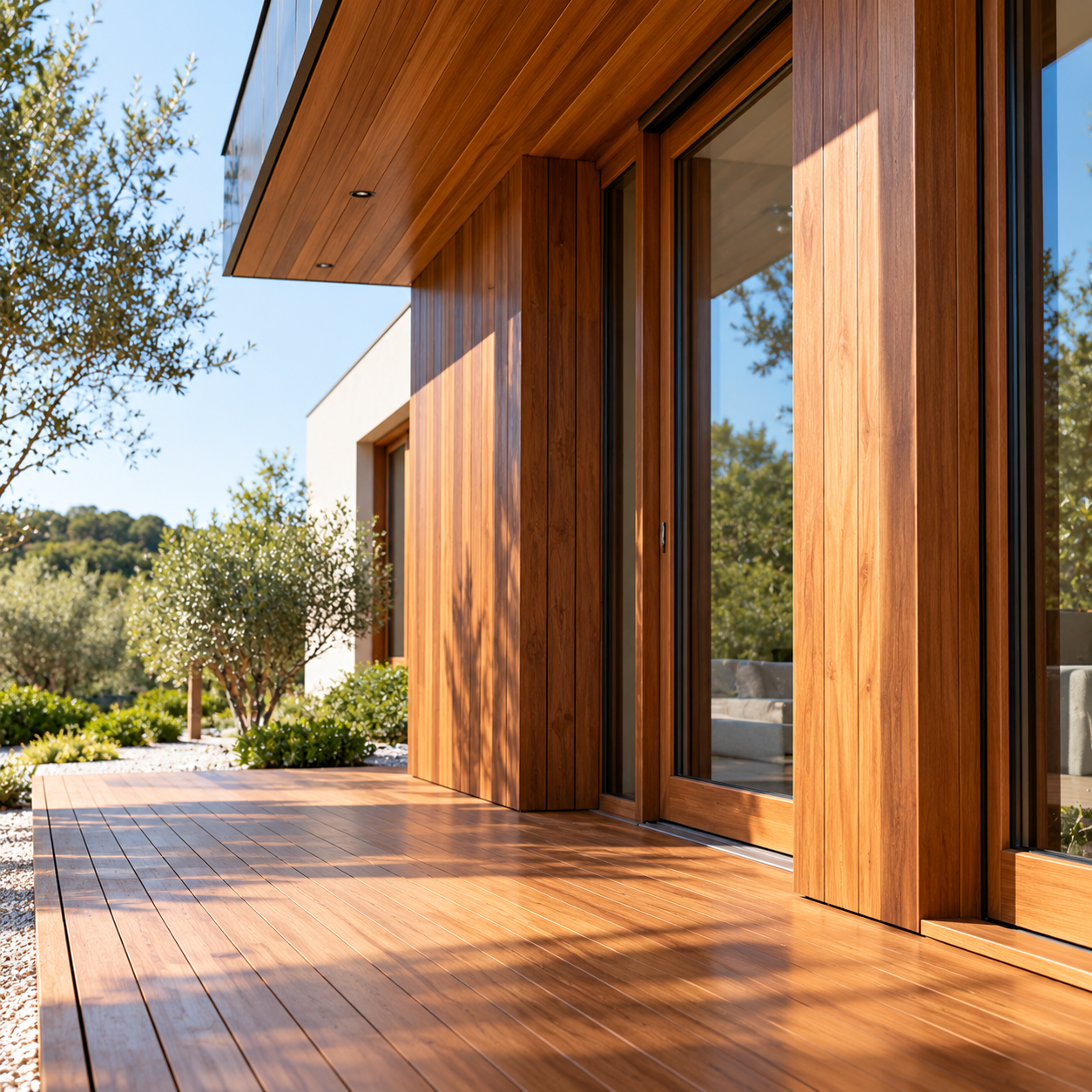 Contemporary timber cladding in daylight